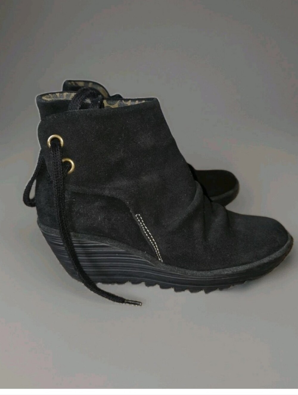 Fly London Yama Women Ankle Suede Wedge Tie Boots 39